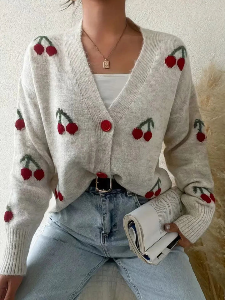 Rasha™ | Chic Cherry Knit Cardigan